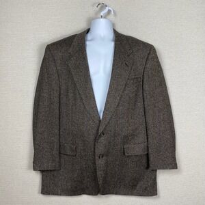 Vtg Sport Coat Mens 48R Brown Wool Tweed Herringbone USA Made Heritage Academia